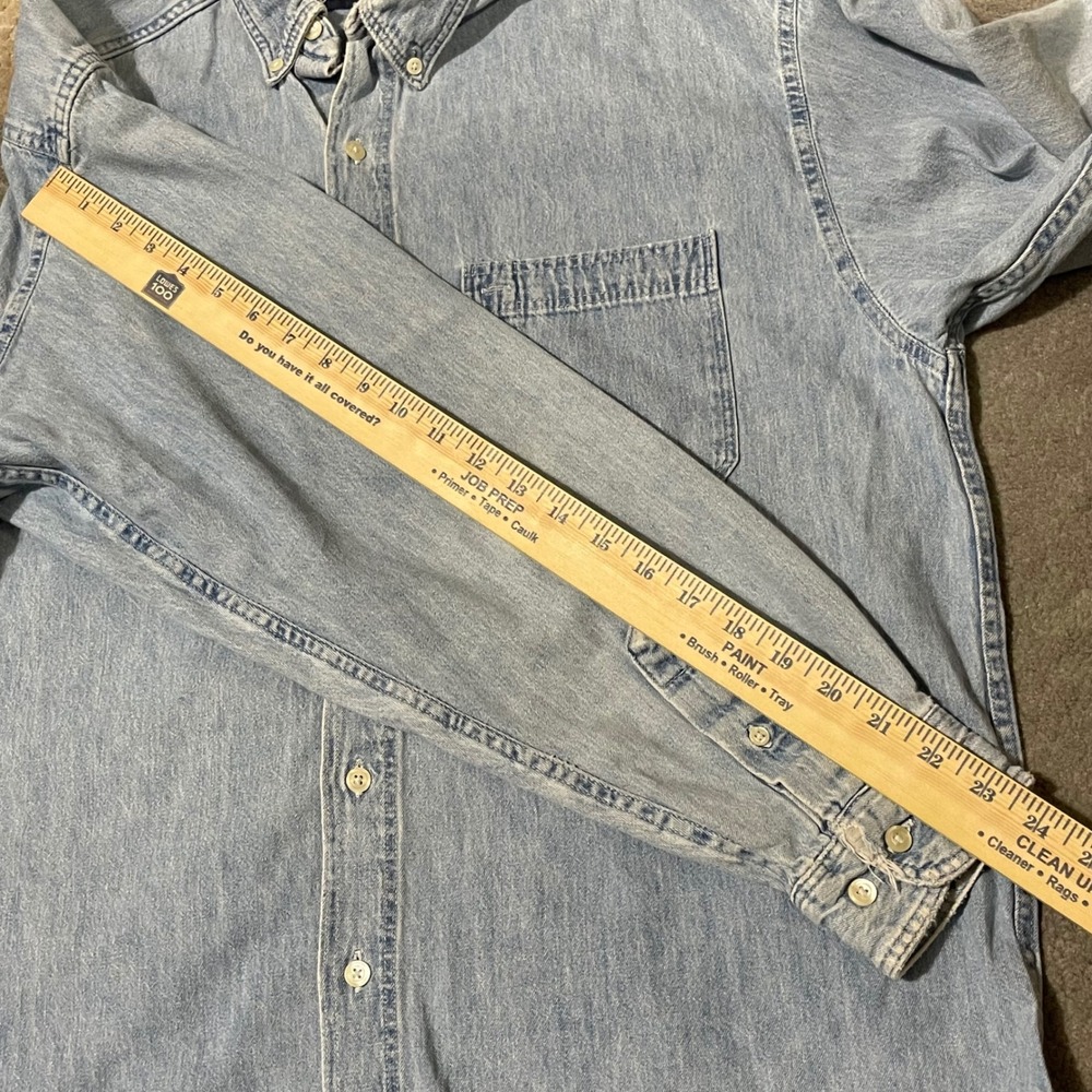 VTG Gap Denim Shirt Button Down Men XL Blue Distressed Pocket Cotton Made in USA - Picture 7 of 15